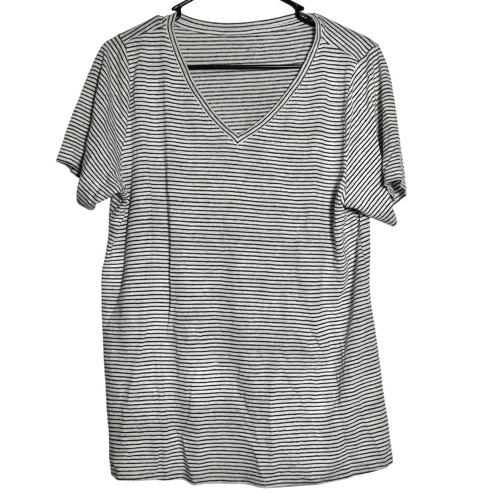 Eileen Fisher Womens Striped 100% Organic Linen Top Medium Quiet Luxury Natural